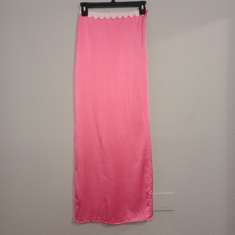 munelle de vie hand made crochet heart detail washable silk maxi skirt